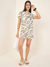 Women's Beige Casual Printed Half Sleeves Night Suit