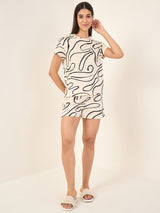 Women's Beige Casual Printed Half Sleeves Night Suit