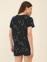 Women's Black Casual Printed Half Sleeves Night Suit