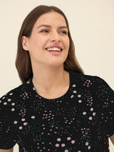 Women's Black Casual Printed Half Sleeves Night Suit