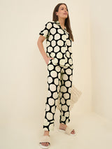 Women's Black Casual Printed Half Sleeves Night Suit