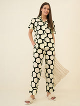 Women's Black Casual Printed Half Sleeves Night Suit