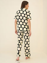 Women's Black Casual Printed Half Sleeves Night Suit