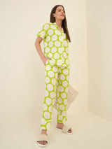 Women's Yellow Casual Printed Half Sleeves Night Suit
