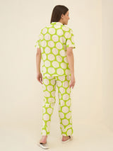 Women's Yellow Casual Printed Half Sleeves Night Suit