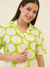 Women's Yellow Casual Printed Half Sleeves Night Suit