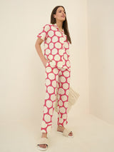 Women's Pink Casual Printed Half Sleeves Night Suit