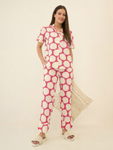 Women's Pink Casual Printed Half Sleeves Night Suit