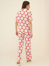 Women's Pink Casual Printed Half Sleeves Night Suit