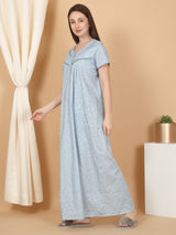 Women's Blue Casual Printed Half Sleeves Night Dress