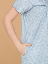 Women's Blue Casual Printed Half Sleeves Night Dress