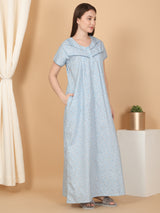 Women's Blue Casual Printed Half Sleeves Night Dress