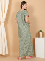 Women's Green Casual Printed Half Sleeves Night Dress