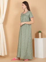 Women's Green Casual Printed Half Sleeves Night Dress