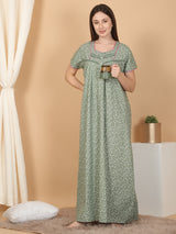 Women's Green Casual Printed Half Sleeves Night Dress