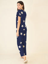 Women's Blue Casual Printed Half Sleeves Night Suit