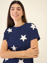 Women's Blue Casual Printed Half Sleeves Night Suit