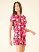 Women's Red Casual Printed Half Sleeves Night Suit