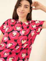 Women's Red Casual Printed Half Sleeves Night Suit