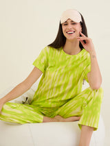 Women's Green Casual Printed Half Sleeves Night Suit