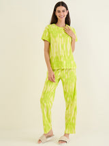 Women's Green Casual Printed Half Sleeves Night Suit