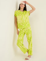 Women's Green Casual Printed Half Sleeves Night Suit