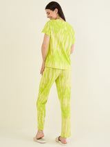 Women's Green Casual Printed Half Sleeves Night Suit