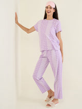 Women's Lavender Casual Printed Half Sleeves Night Suit