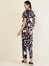 Women's Black Casual Printed Half Sleeves Night Suit