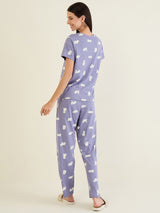 Women's Blue Casual Printed Half Sleeves Night Suit