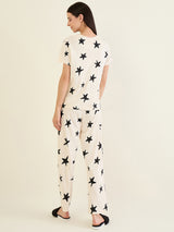 Women's Off White Casual Printed Half Sleeves Night Suit