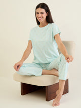 Women's Green Casual Printed Half Sleeves Night Suit