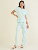 Women's Green Casual Printed Half Sleeves Night Suit