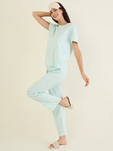 Women's Green Casual Printed Half Sleeves Night Suit