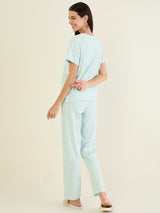 Women's Green Casual Printed Half Sleeves Night Suit