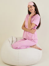 Women's Pink Casual Printed Half Sleeves Night Suit