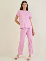 Women's Pink Casual Printed Half Sleeves Night Suit