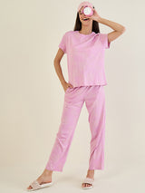 Women's Pink Casual Printed Half Sleeves Night Suit