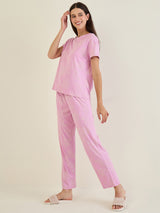 Women's Pink Casual Printed Half Sleeves Night Suit