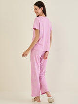 Women's Pink Casual Printed Half Sleeves Night Suit