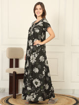 Women's Green Casual Printed Half Sleeves Night Dress