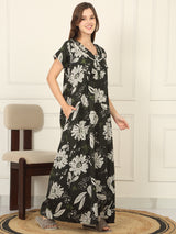 Women's Green Casual Printed Half Sleeves Night Dress