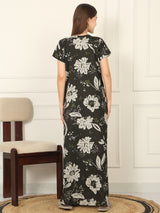 Women's Green Casual Printed Half Sleeves Night Dress