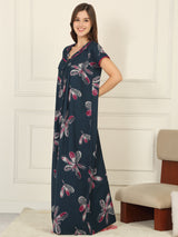 Women's Green Casual Printed Half Sleeves Night Dress