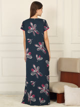 Women's Green Casual Printed Half Sleeves Night Dress