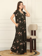 Women's Green Casual Printed Half Sleeves Night Dress