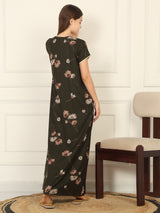Women's Green Casual Printed Half Sleeves Night Dress