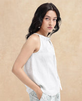 Women's White Casual Sleeveless Top
