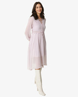 Women's Ommet Purple V Neck Criss Cross Tie Up Neckline Full Sleeve Smocked Waist Panel Asymmetric Knee Length Dress