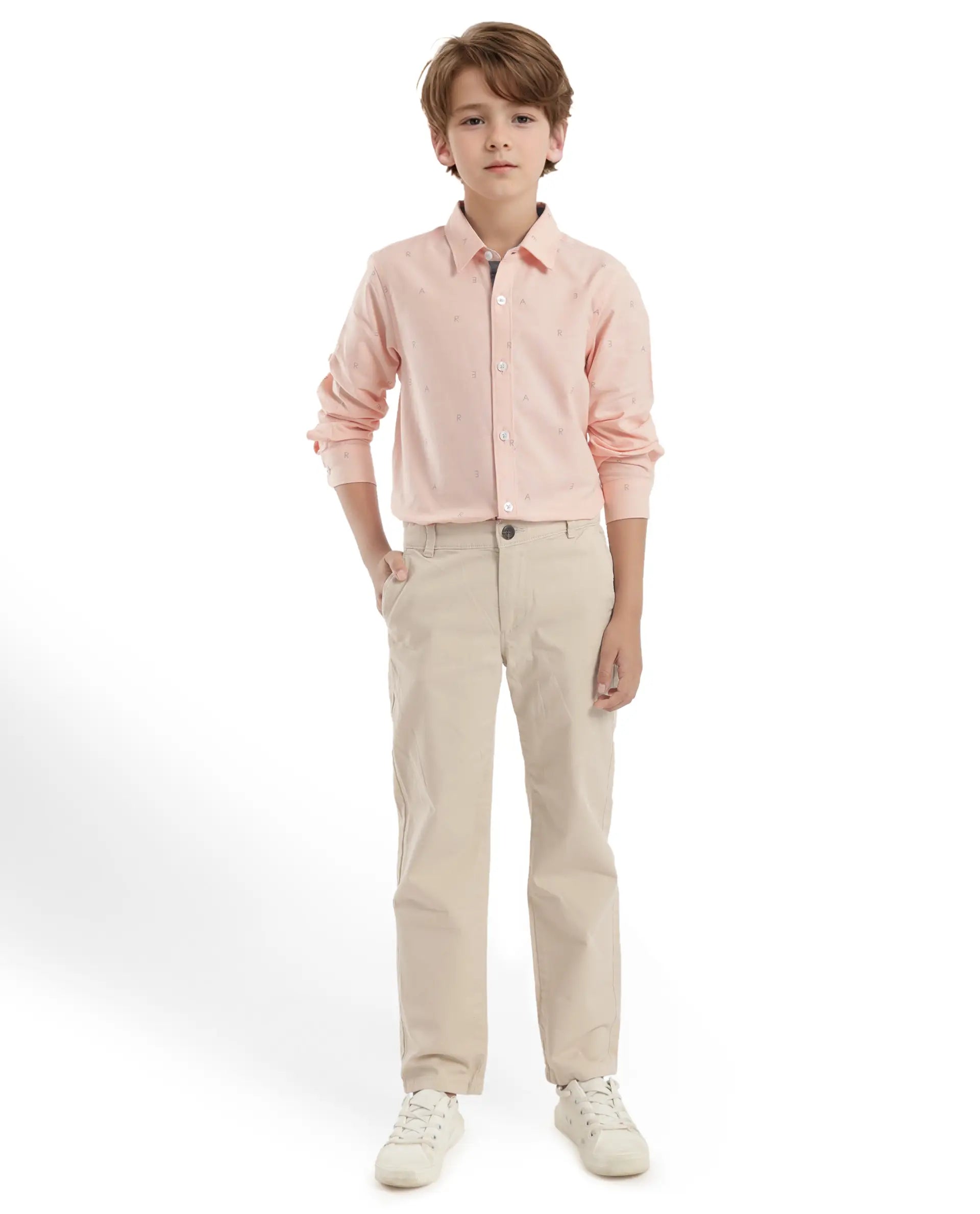 Boys Orange Casual Regular Fit Printed Full Sleeves Shirt